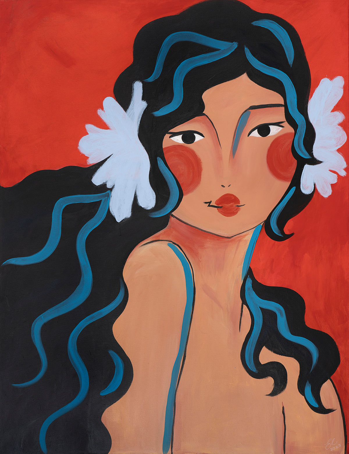 Diptych: Girl On Red; Girl With Magnolia