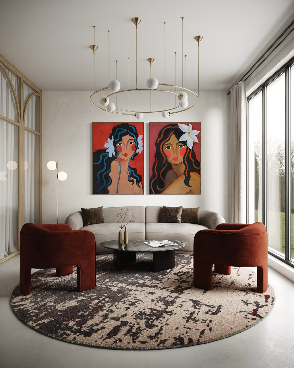 Diptych: Girl On Red; Girl With Magnolia