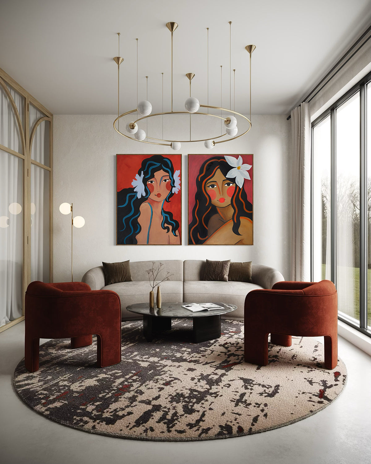 Diptych: Girl On Red; Girl With Magnolia